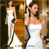 Modest Black and White Evening Dresses Strapless High Side Split Sexy Long Prom Party Formal Gowns ED1166