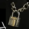 Men Women Unisex Metal Chain Choker Necklace Mechanical Steampunk Transparent Clear Square Lock and Key Choker Collar