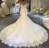 Real Image Mermaid Lace Bröllopsklänningar med avtagbar sjal Sheer Back Beaded Appliques Bride Wedding Gowns Luxury