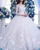 Newest Vintage Ball Gown Dresses Scoop Neck Long Sleeves Lace Appliques Puffy Dubai Arabic Wedding Dress Bridal Gowns 2024
