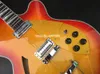 RIC 330 370 6 snaren Cherry Sunburst elektrische gitaar met semi-holle body Single F-gat dambordbinding 2 uitgangsaansluitingen goud P7166550