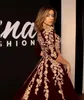 Kaftan Caftan Burgundy Velvet Evening Dresses Prom Dress Half Sleeve 2019 Gold Luxury Lace Applique Arabic Dubai Abaya Occasion Gowns