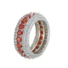 Size 7-12 Hip Hop 5 Rows Red Cubic Zircon Big Ring Gold Silver Colors for Men Finger Rings266z