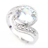 Anelli di zirconi bianchi a taglio rotondo placcati in argento sterling Luckyshine 925 per anelli di fidanzamento per matrimoni da donna Spedizione gratuita