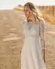 Il più nuovo stile Rembo elegante bohemien con scollo a V manica lunga backless abiti da sposa in pizzo tulle abito da sposa Sweep Train robe de mari￩e