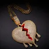 Iced Out Broken Heart Pendant Halsband Mense Womens Fashion Hip Hop Jewelry Gold Silver Water Drop Nalband237h