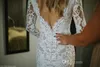 Prachtige zeemeermin full lace trouwjurken elegante v-hals backless bruidsjurken bohemian grote maat land trouwjurk met lange mouwen