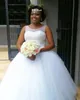 High Quality Jewel Neckline Floor Length Tulle With Pearls Made-To-Measure Ball Gown Wedding Dresses Lace-up Back