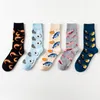 5 Çift / grup erkek Çorap Yenilik Popüler Deniz Gıda Hayvan Meyve Karikatür Tarzı Renkli Komik Uzun Çorap Erkek Nedensel Elbise için