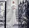 Robes de mariée musulmanes modernes sirène dentelle à manches longues col haut robe de mariée arabe saoudienne avec voiles Hijab sur mesure robes253S
