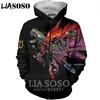 Liasoso Yeni Erkekler Kadınlar Jim Downing Anime Kazak 3D Baskı Film Spawn Fermuar Hoodies Hip Hop Sokak Üst O Boyun Coat A312-11