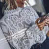 Sexy perspective black white blouse summer womens tops and blouses Vintage long sleeve lace shirt streetwear boho clothing 2020