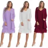 Lavendel Plus Size Mutter der Braut Bräutigam Kleider Burgund Chiffon Langarm Hochzeit Party Gast Abendkleider FS3580