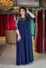 Plus Size Navy Blue A-lijn Kant Moeder van Bruid Bruidegom Jurk Juweel Hals Chiffon Vloerlengte 1/2 Mouw Formele Jurk Evening Jurken Custom Made