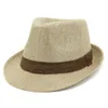 Printemps été femmes hommes mode Style britannique coton lin Jazz chapeau ruban décor à bord court Fedoras Gangster casquette plage Sunhat