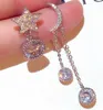 Wholesale-new ins luxury designer diamond zircon cute star moon long pendant dangle chandelier stud fashion earrings for woman girls