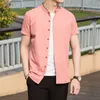 2020 estilo chinês homens camisa primavera verão mandarim colarinho camisa de manga curta de algodão legal camisa casual camisa