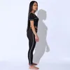 Sporty Fashion Active Wear Black Fitness Tracksuits One Shoulder 2 Piece Set Women Workout Crop Top And Leggings Sets