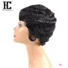 HC Pixie Cut Lace Front wigs 100 Real Human Hair Wigs Brazilian Finger Wave Wig Ocean Wave Lace Part Short Wigs2616291