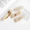 Trendy Simple Faux Pearls Hair Clips Geometric Metal Side Clip Gold Silver Plated Small Barrettes Headwear Jewelry