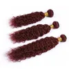 Wefts # 99J Vinho Tinto Brasileiro Molhado e Ondulado Pacotes de Cabelo Humano Borgonha Vermelho Virgem Extensões de Trama de Cabelo Onda de Água Cabelo Humano Tece Mixe