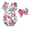 Mamelucos de bebé de una pieza de verano con diadema para 3-24 meses Patrón de estampado de flores Diseño Infant Toddler Baby Girl Ropa al por mayor