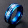 Bague de mariage en acier inoxydable 316L noir argent anneaux de dragon en fibre de carbone bleu pour hommes