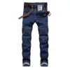 Erkek yırtık buruşuk hafif kot pantolon tasarımcı uzun ince delikli pantolon orta yükseliş düz boyut 28-40 yüksek kalite