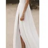 Sexy Beach Vestido de Noiva Spaghetti Strap Boho V Pescoço Aberto Vestido Nupcial Vestidos Bridal 2020 Chiffon High Split Lace Top Wedding Vestido
