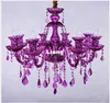 Frete grátis candelabro roxo Europeia decorativa Modern Living Room Vela casa Lâmpadas Lâmpada de suspensão de cristal luzes do candelabro