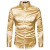 Silk Satin Shirt Men Shirt Long Sleeve Slim Fit Male Emulation Silk Casual Button Down Mens Dress Shirts