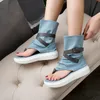 High Top Summer Beach Girl's Sandals Open Toe Roman Shoes Flip-Flops Black Girl Short Boots Women's Denim Sandal Large Size 33-43