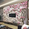Taille personnalisée 3D stéréo Brick Stone Peach Blossom Fleurs Photo Papier peint Paper pour le salon Chambre Home Decor Art Mural Wallpaper
