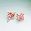 Pink Crown Stud Earring 18K Rose Gold Golde CZ Diamond Women Wedding Gift met originele winkelbox voor Pandora 925 Silver oorbellen Set