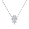 Fashion-Silver Jewelry Micro Pave Cubic Zirconia Hamsa Hand Icedd Out Cool Womens Chain Necklace Choker Necklace Fine Jewelry