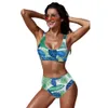 High Waist Swimsuit Retro Two Pieces Bikinis Swimsuit Banana Leaf Print Tankini Sets Swimwear Women New Bathing Suits Monokini Beach Wear