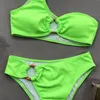 One épaule néon vert bikini 2020 nouveau ring sexy women maillot de bain plage de plage push up up coupé de maillot de bain féminin baignoires 7332504