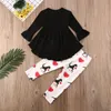 Bebê Dia dos Namorados roupa da menina Define Dinosaur Algodão Primavera Ruffles do amor do coração Assimetria Vestido Top + Calças 2Pcs / Set Boutique Roupa M948