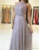 Silver Bridesmaid Dresses Lace Appliques Sleeves Halter Neck Chiffon Long Evening Gowns Prom Dress Plus Size Formal Wears