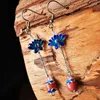 Boucles d'oreilles en céramique avec jade cloisonné, bleu brûlé, style ethnique, bijoux pour dames en forme de raisin, bijoux exquis, trois couleurs