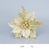 Juldekorationer 5pcs / parti 2021 22cm Glitter Poinsettia Artificial Flowers Tree Ornament Merry Party Supplies1