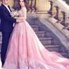 2019 goedkope luxe baljurk quinceanera jurken roze off schouder kant applicaties corset sweep trein zoete 16 party prom sexy avondjurken