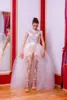 2019 magnifiques robes de mariée combinaisons avec traîne détachable dentelle Appliques grande taille robes de mariée pantalons costumes robe de mariee220D