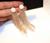 Wholesale-New trendy fashion luxury designer full diamonds rhinstone tassel pearl stud earrings for woman girls