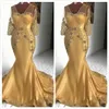 Gold Sexy Mermaid 2019 African Mother Of Bride Dresses V-neck Lace Beaded Mother Of Groom Dresses Cheap Formal Party Evening Gowns ZJ18