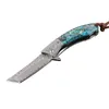 Высокое качество 2 Стиль Дамаск Flipper Складной нож Damascus Steel Tanto лезвия Точка с кожаным оболочкой