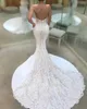 2024 SEXY Simple Mermaid Wedding Dresses Sweetheart Illusion Lace Applicques ärmlöst domstolståg Öppna Back Fishtail Brudklänningar Vestidos 403