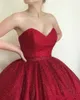 New Cheap Red Sequined Quinceanera Ball Gown Dresses Sweetheart Simple Sleeveless Backless Floor Length Plus Size Prom Evening Gowns