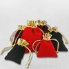 50pcs/lot Velvet Bag with Gold Edge Package Bags 7x9cm 10x12cm 12x15cm Organza Drawstring Gift Bags Wedding Jewelry Pouches