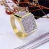 High Grade New Design Gold Plated 3A Cubic Zirconia Rings Men's Hip Hop Iced Out Micro CZ Ring Gold Plated Brass Jewelry